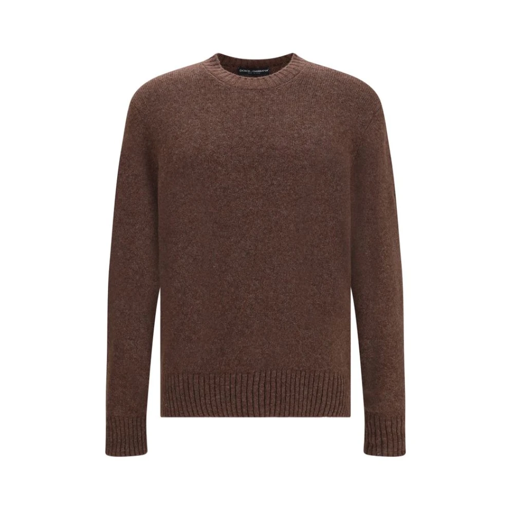 Dolce & Gabbana Men's Brown Round-Neck Knitwear,, Crewneck Wool Jumper Essential Style Large
