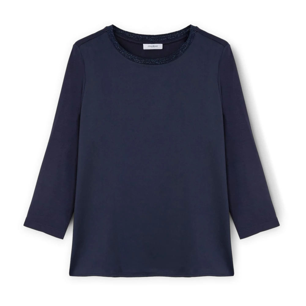 Motivi Basis T-shirt gemaakt van twee materialen Blue Dames