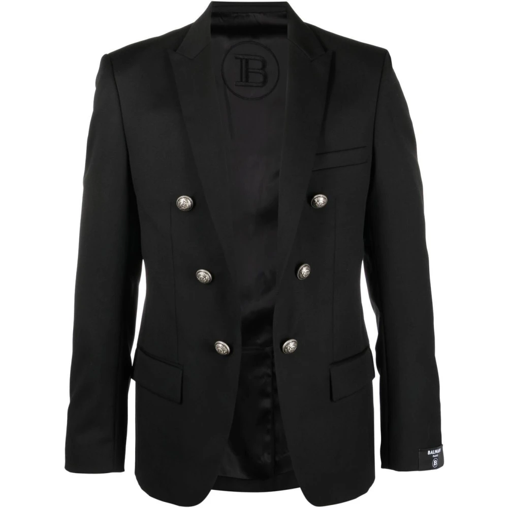 Balmain Zwart Wol Blazer Tailoring Fit Black Heren