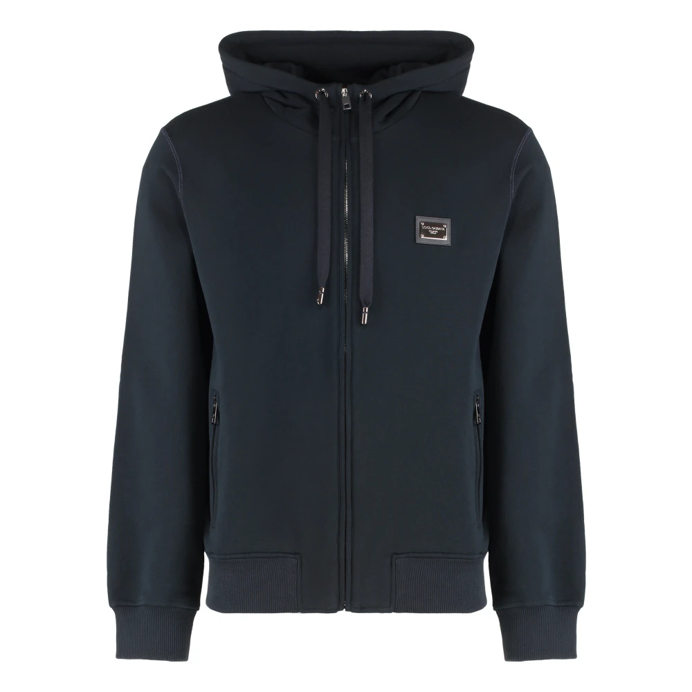 Dolce & Gabbana Katoenen Zip Hoodie met Ribboord Blue Heren