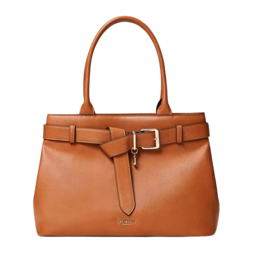Twinset Bruin lederen Shopper tas Voyage Brown Dames