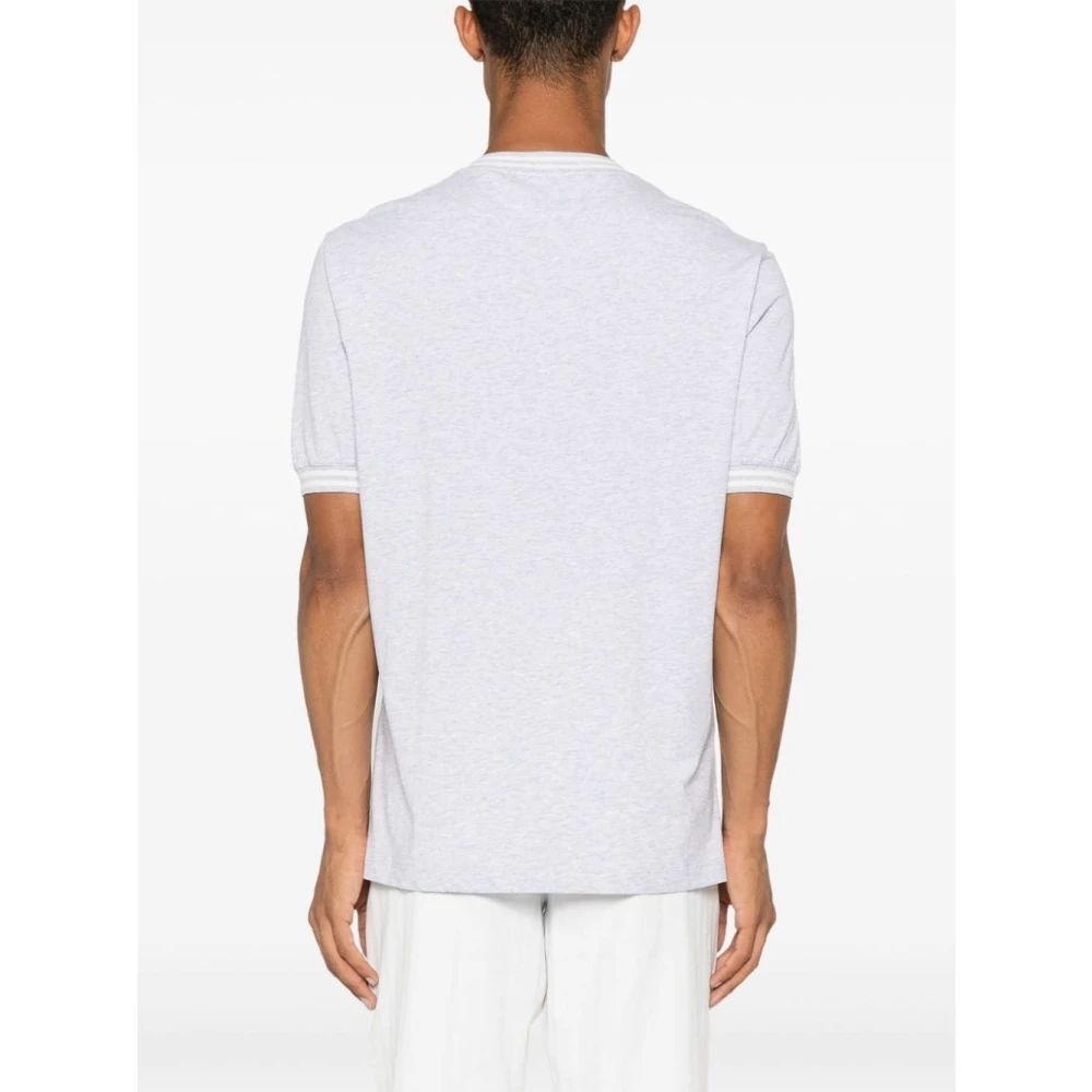 BRUNELLO CUCINELLI Grijze Tennis Logo Streep T-shirt Gray Heren