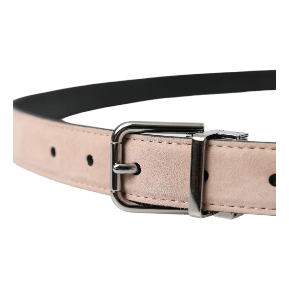 Dolce & Gabbana Beige Suède Leren Zilveren Gesp Riem Mannen Beige Unisex