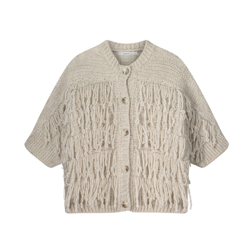 Summum Woman Fringe Gebreide Vest 3 4 Mouw Beige Dames