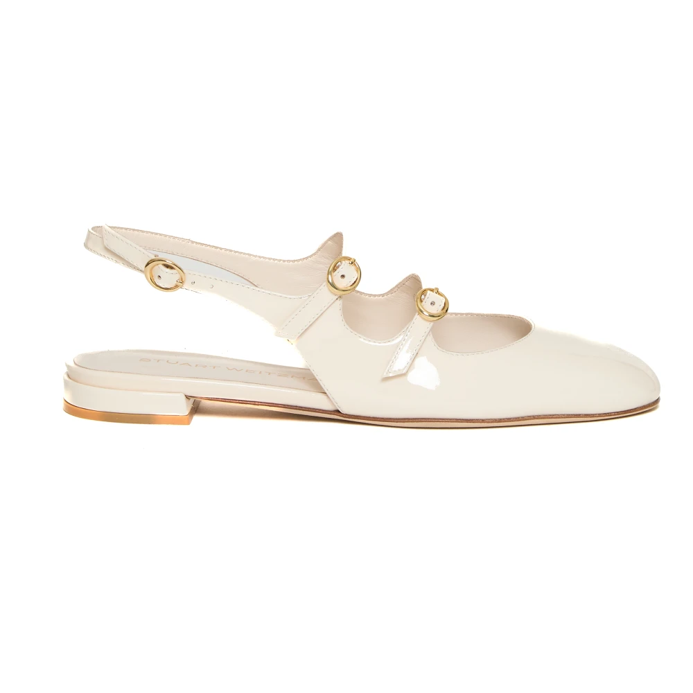 Stuart Weitzman Mary Jane Ballerinas Elfenben Lackläder Beige, Dam