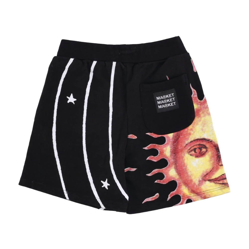 Market Zwarte Sweatshorts met Zonnestelselprint Black Heren