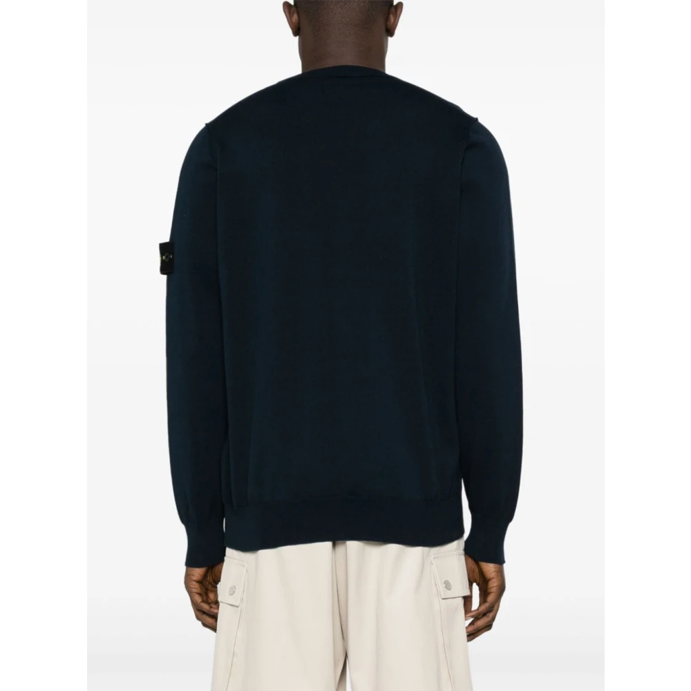 Stone Island Blauwe Fijngebreide Trui met Naaddetails Blue Heren