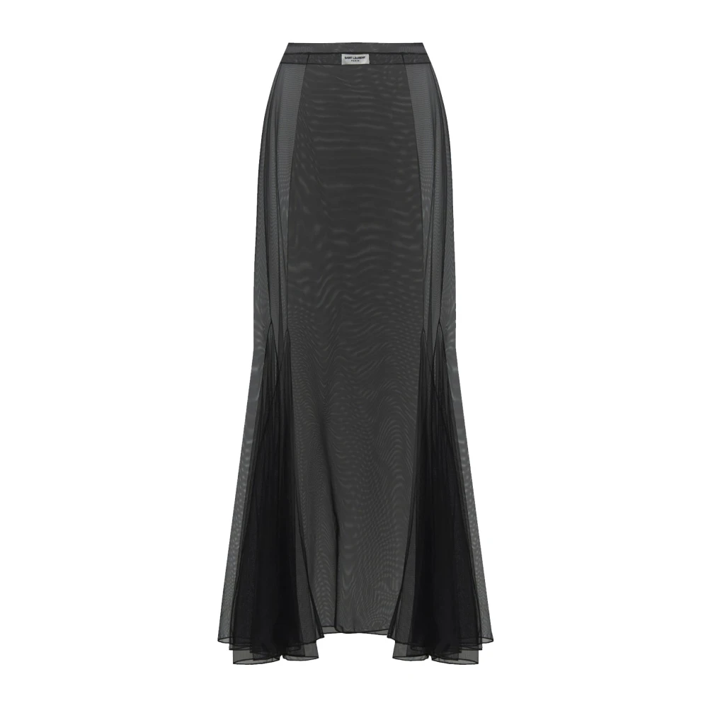 Saint Laurent Elegant Tulle Midi Kjol Black, Dam