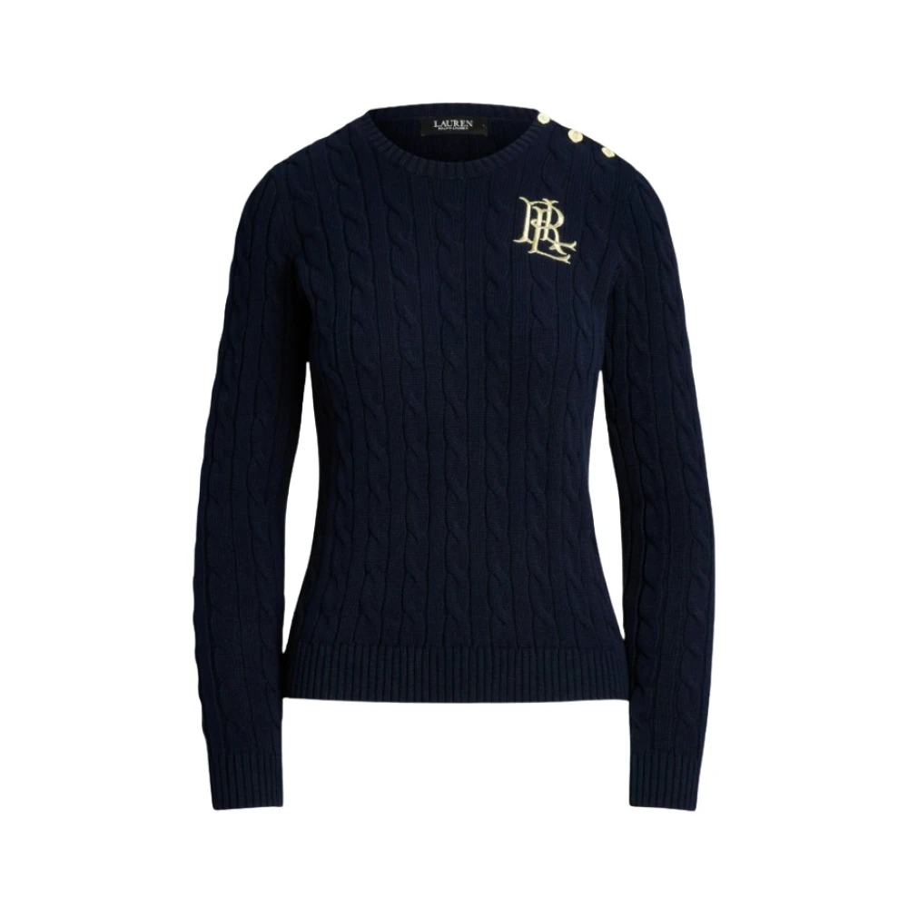 Ralph Lauren Kvinno Blå Stickade Tröjor Dam, L, Bomull, Montiva Långärmad Pullover