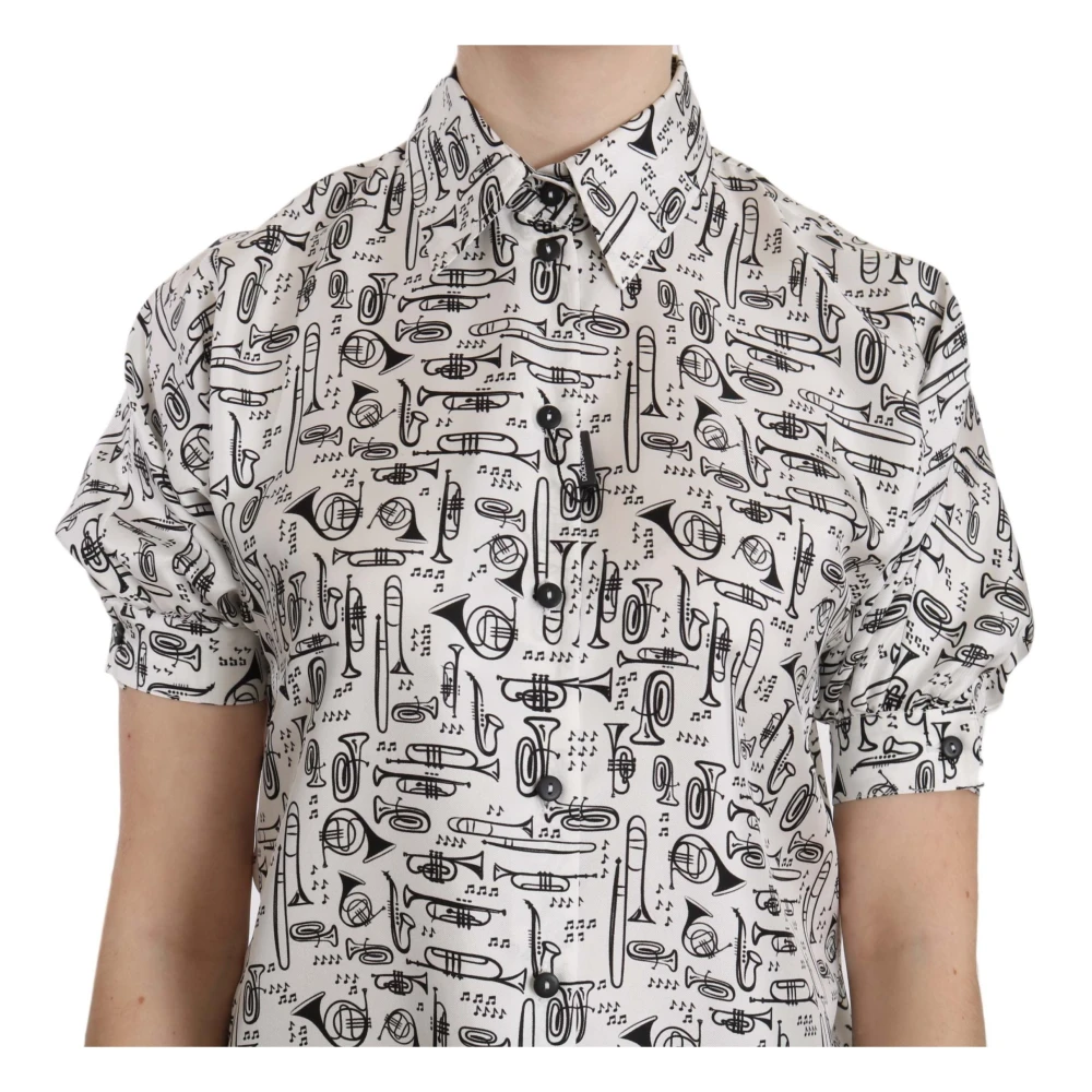 Dolce & Gabbana Trumpet Print Zijden Top White Dames