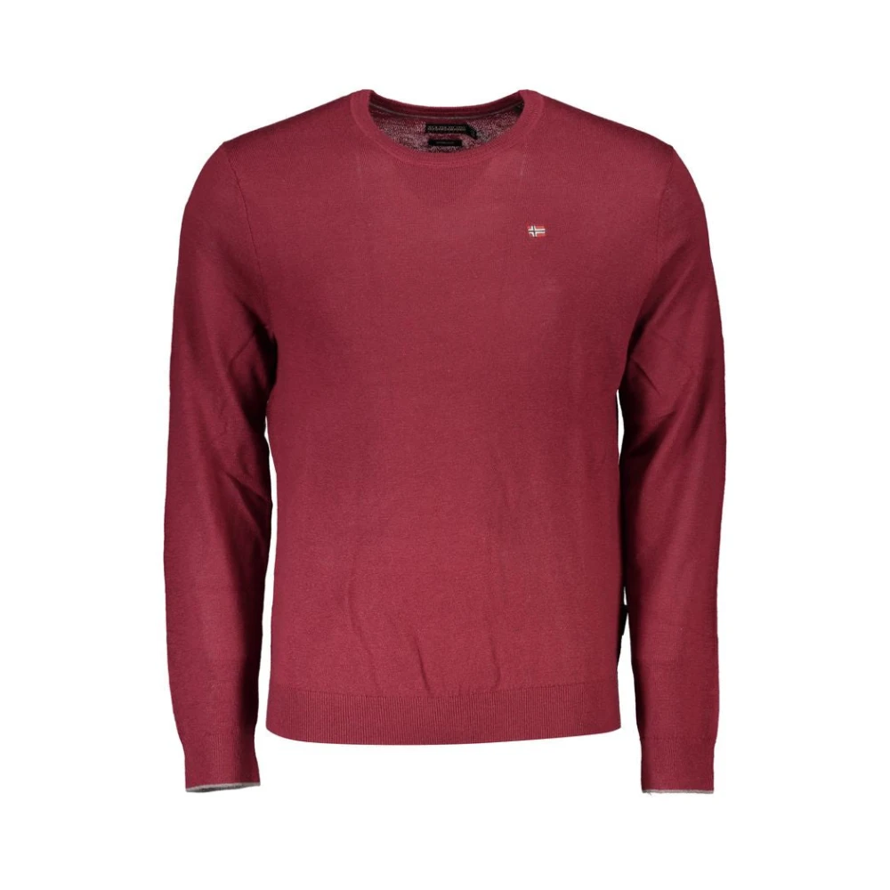 Napapijri Men's Red Round-Neck Knitwear, 2XL, Elegant Pink Jumper With Logo Embroidery