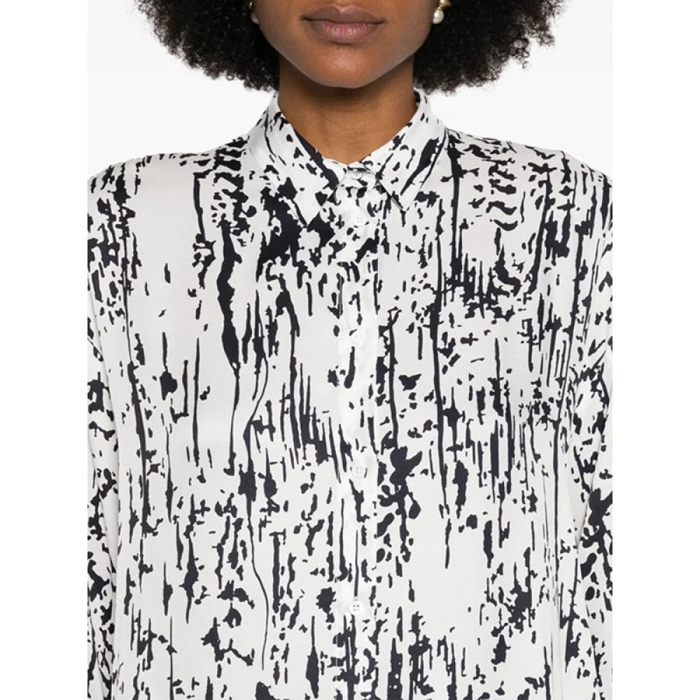 PESERICO Abstract Print Satijnen Overhemd White Dames