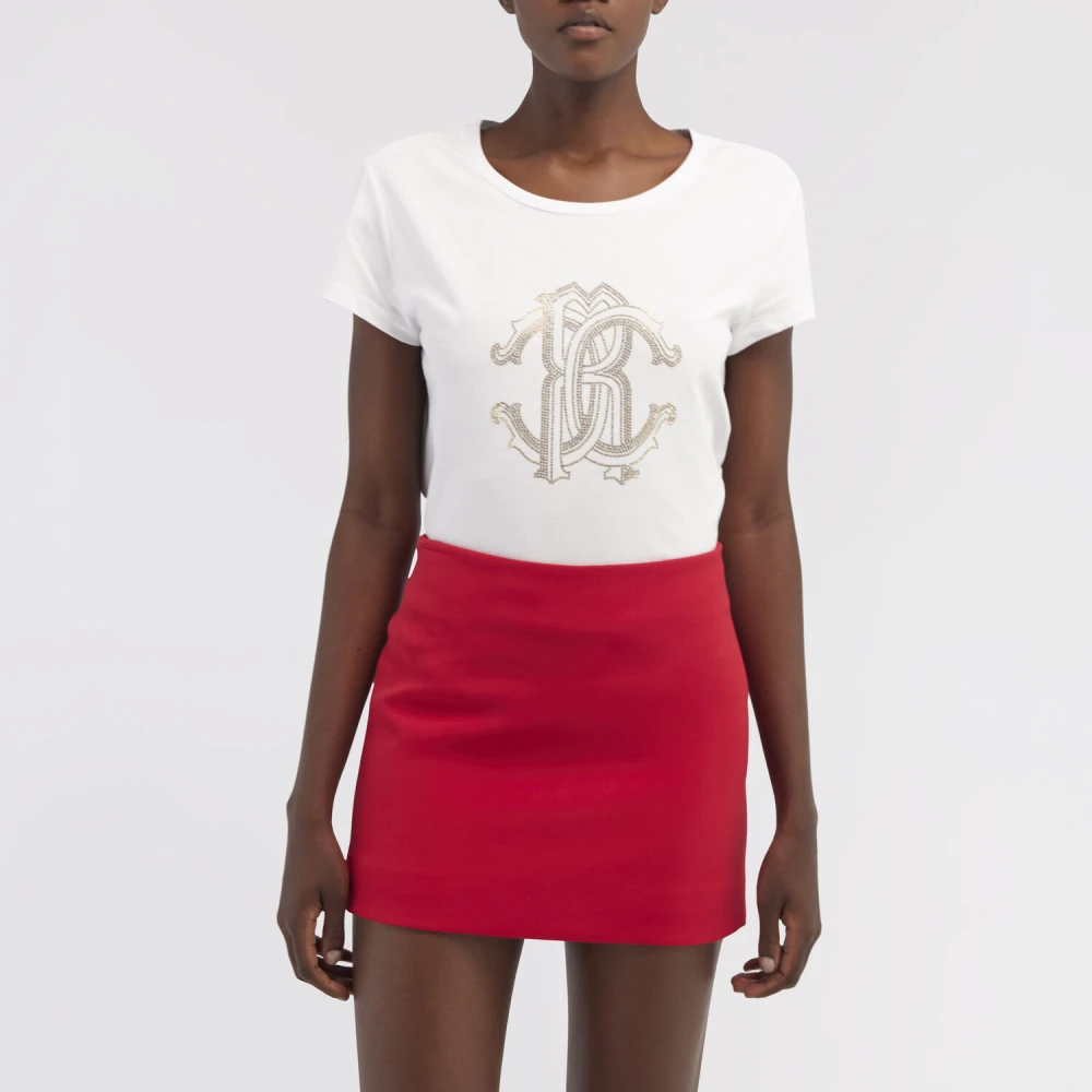 Roberto Cavalli Monogram Mirror Snake T-shirt Crew Neck White Dames