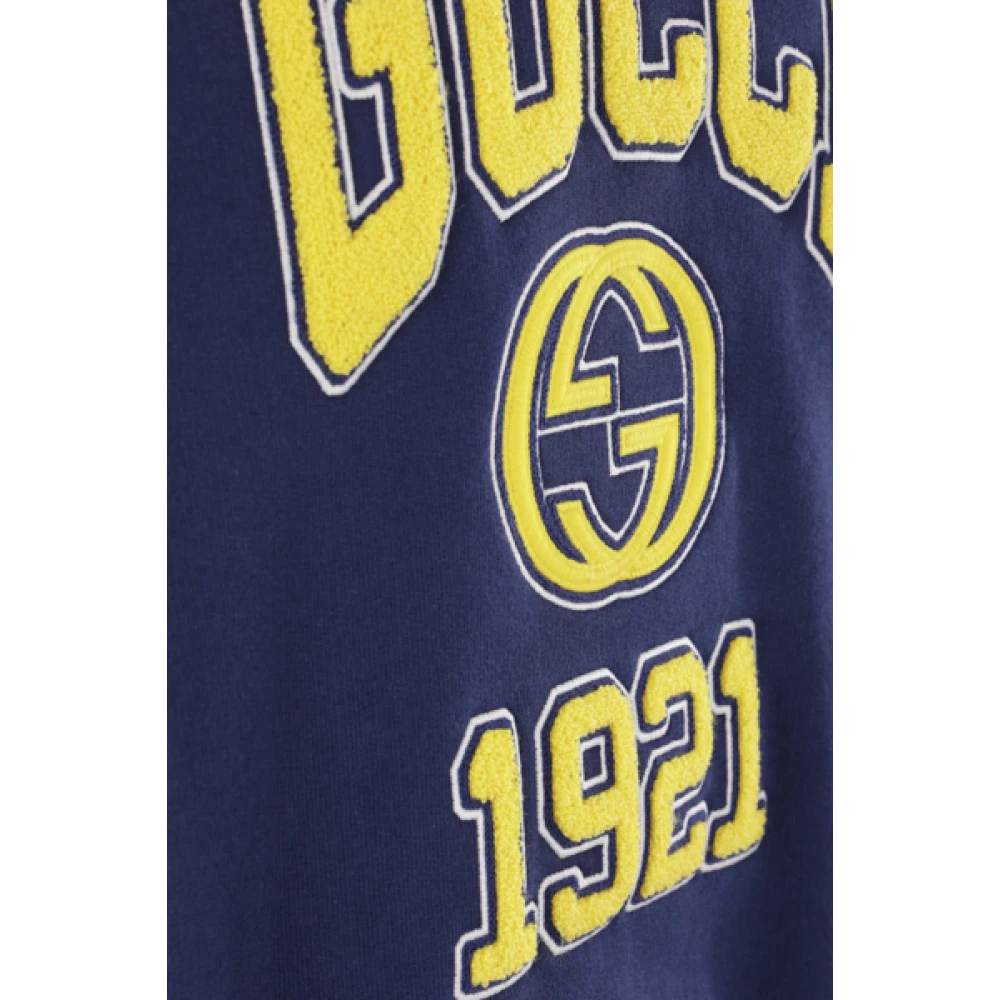 Gucci Grijze Hoodie met Teddy Logo Patch Blue Heren