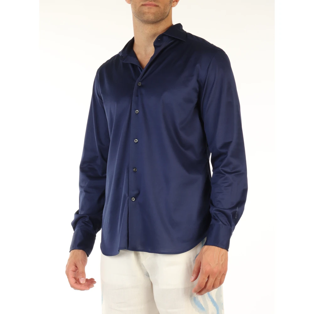 Corneliani Klassiek Katoenen Jersey Overhemd Blue Heren