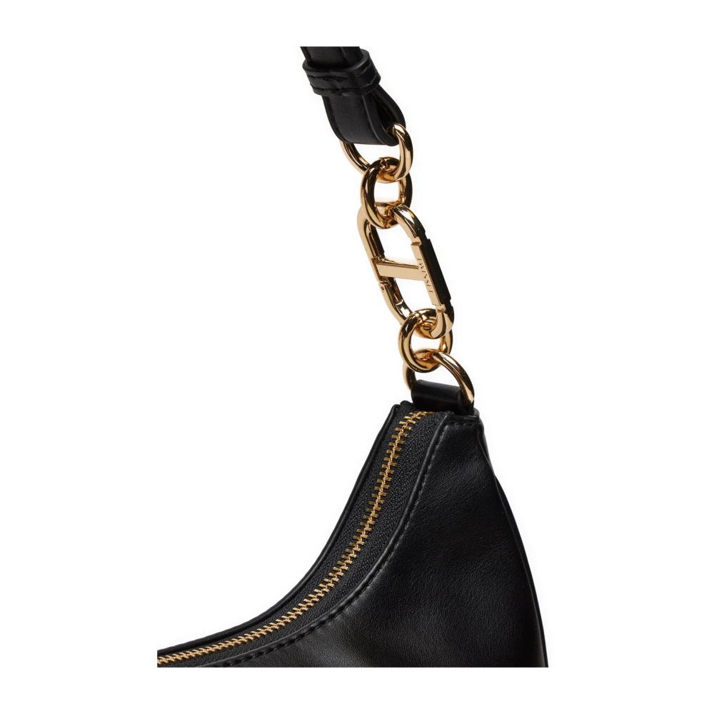 Twinset Zwarte Hobo Media Handtas met Gouden Metalen Details Black Dames