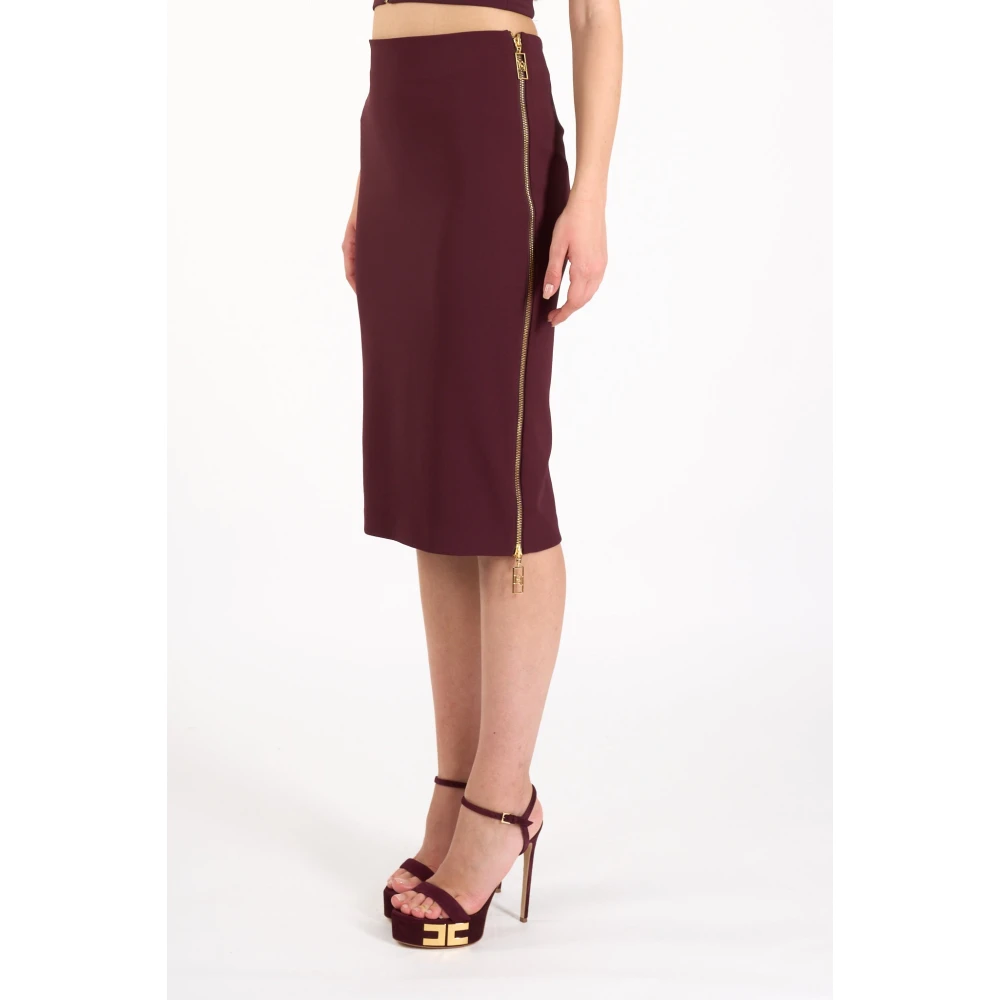 Elisabetta Franchi Midi Jurk met Ritsmotief in Crêpe Red Dames
