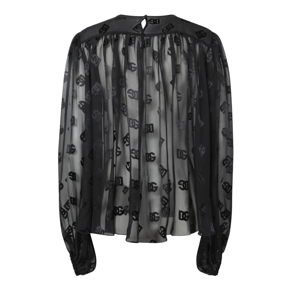Dolce & Gabbana Transparante Voile Blouse met Monogram Print Black Dames