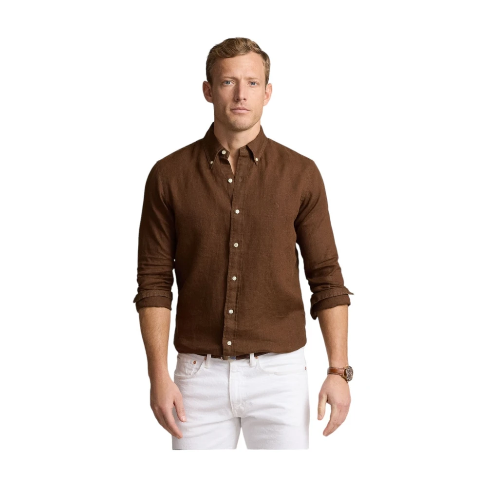 Ralph Lauren Linnen Overhemd Bruin Stijlvolle Keuze Brown Heren