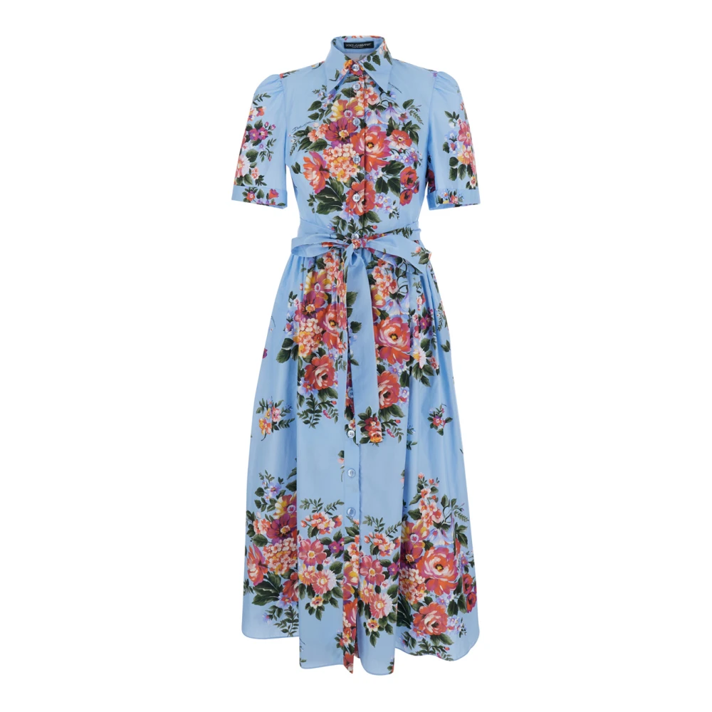 Dolce & Gabbana Multicolor Flower Bouquet Poplin Shirt Dress - Female - Midi Dresses - 2XS - Dresses