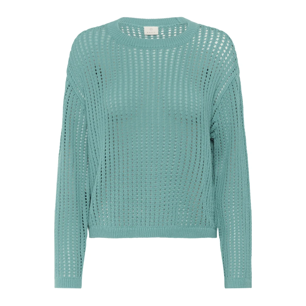 Kaffe Women's Green Round-Neck Knitwear, L, Teal Knit Pullover Jumper
