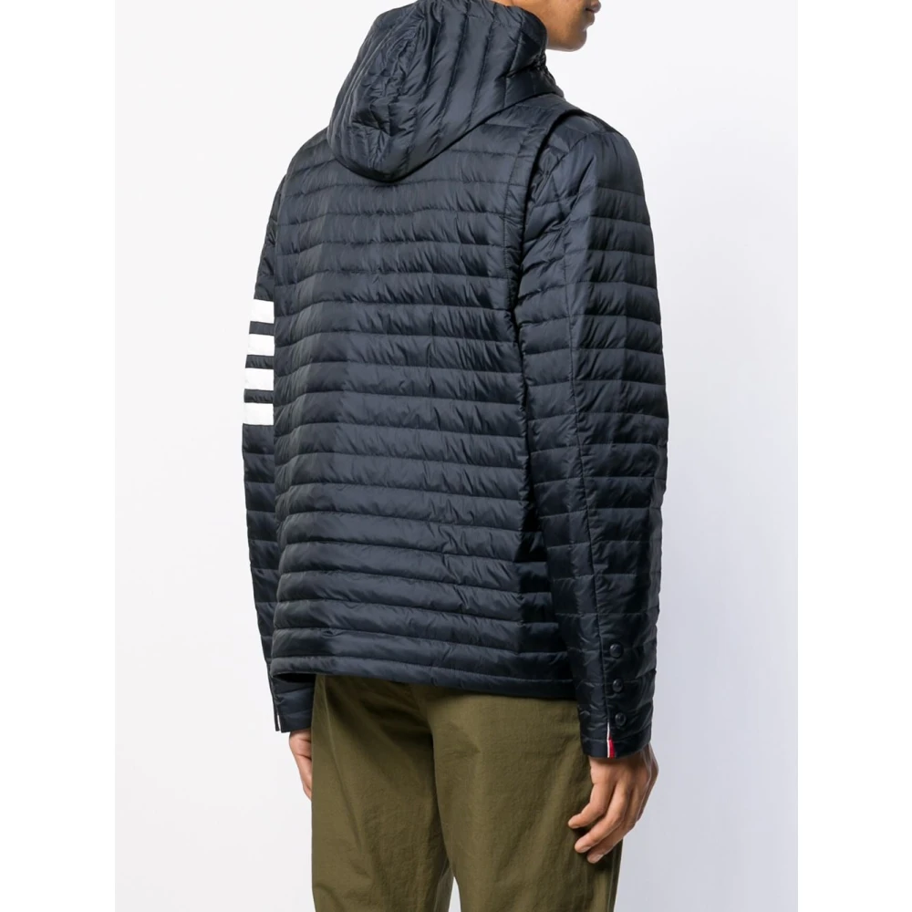 Thom Browne Blauwe donsjas met 4-Bar streep Blue Heren