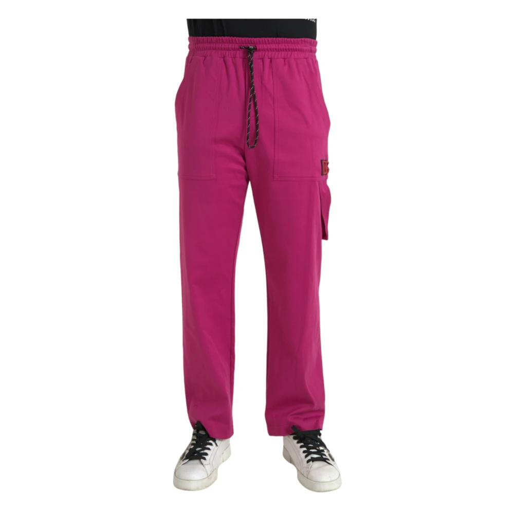 Dolce & Gabbana Men's Pink Logo Cargo Cotton Jogger Trousers Medium