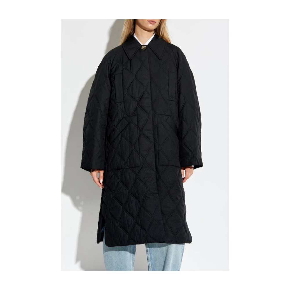 Ganni Zwarte Gewatteerde Jas met Splitten Black Dames