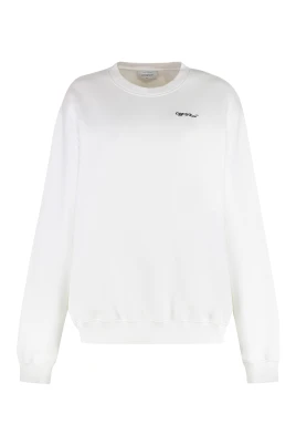 Ribbstickad Sweatshirt med Rund Halsringning i Bomull