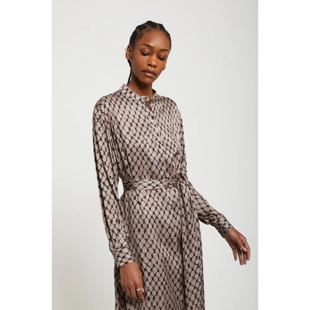 Ottod'Ame Elegante Geruit Patroon Midi Jurk Brown Dames