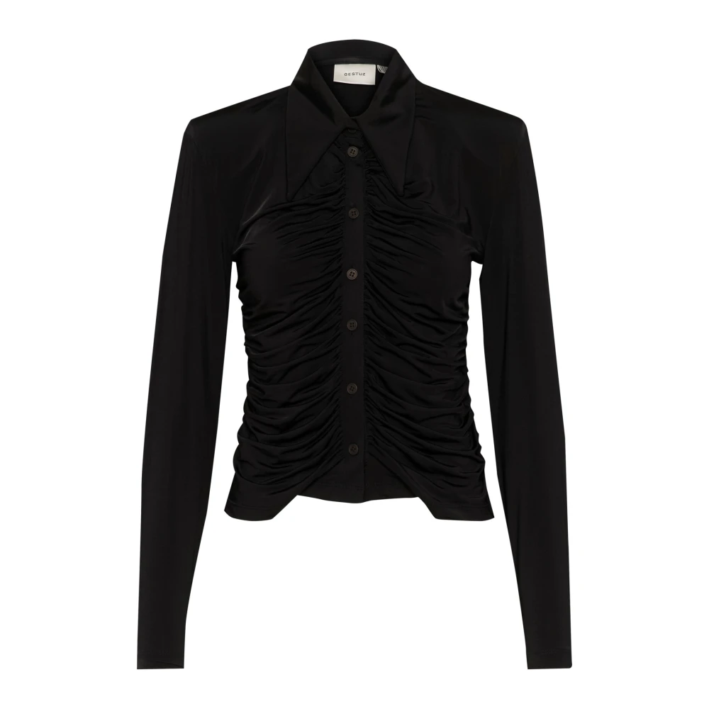 Gestuz Women's Black Draped Shirt Blouse - Shirts - M - Blouses & Shirts