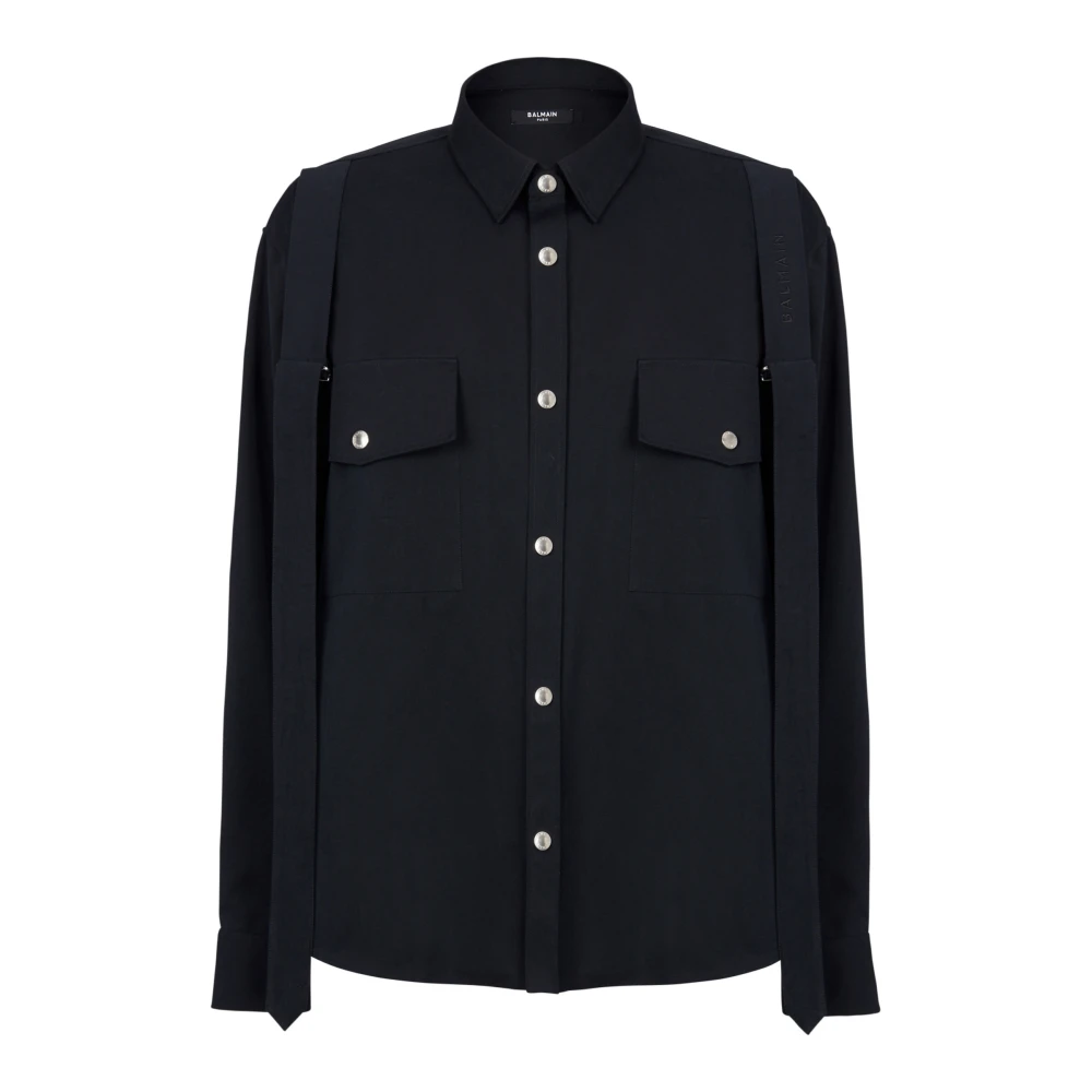 Balmain Black Cotton Shirt With Strap - Male - Casual Shirts - L - Shirts
