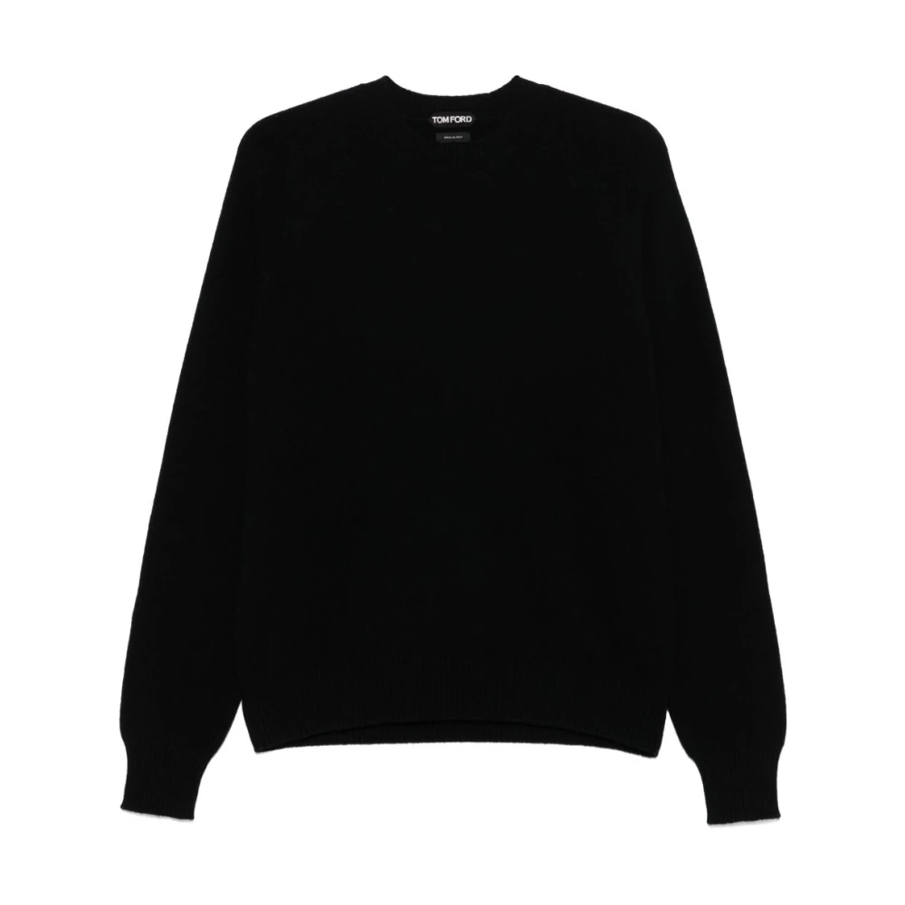 Tom Ford Men's Black Round-Neck Knitwear,, Ribbed Trim Long Sleeve Top 2XL