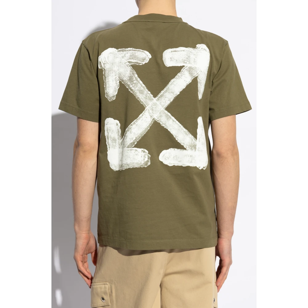 Off White T-shirt met print Green Heren