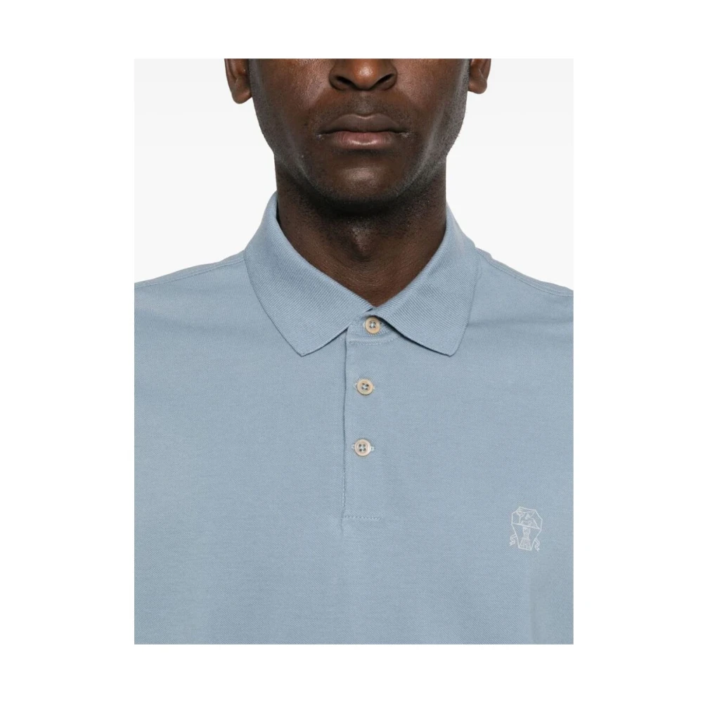 BRUNELLO CUCINELLI Pastelblauwe Polo Sweater Blue Heren
