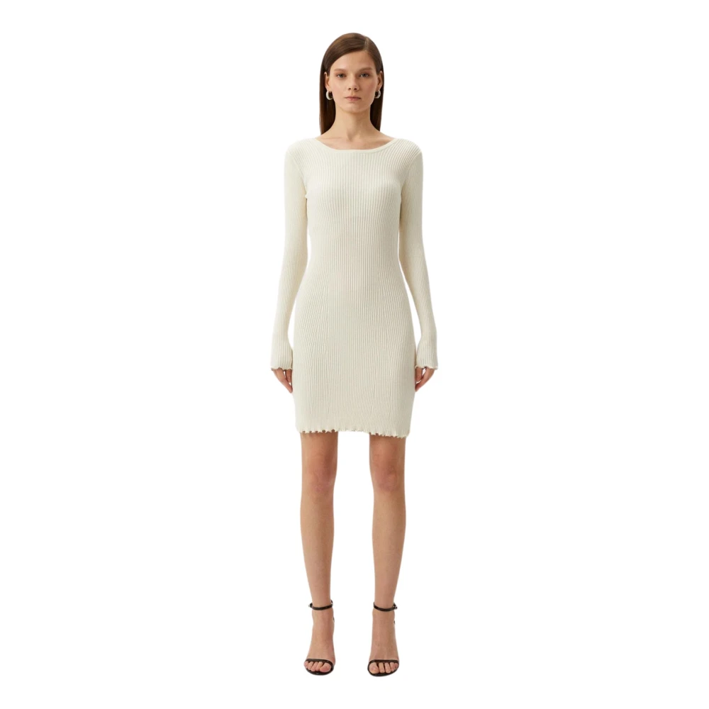 Twinset Witte Geribbelde Gebreide Korte Jurk White Dames