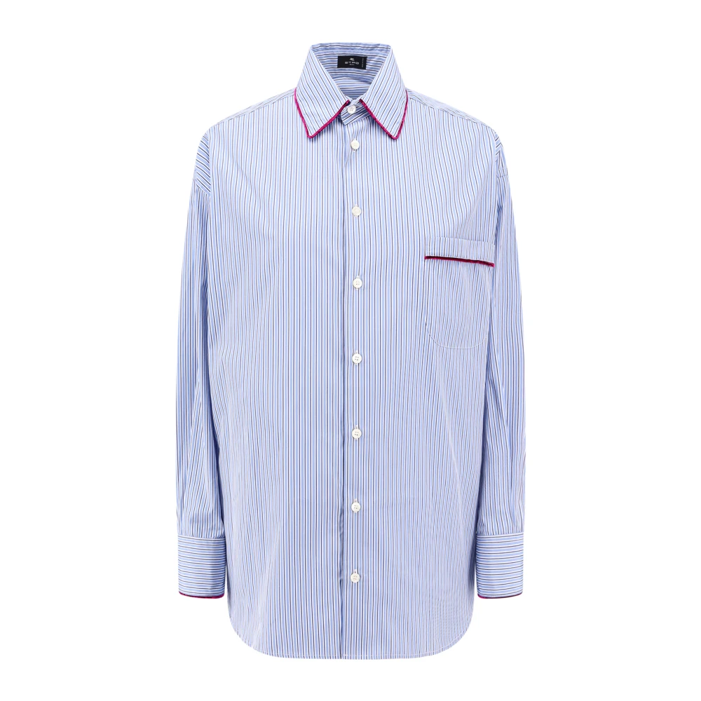 ETRO Gestreept katoenen overhemd met fluwelen details Blue Dames