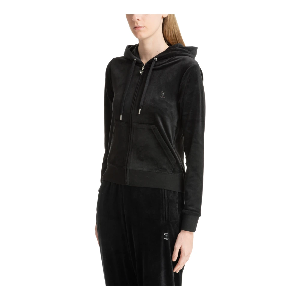 Juicy Couture Swarovski Logo Hoodie met Koord Black Dames
