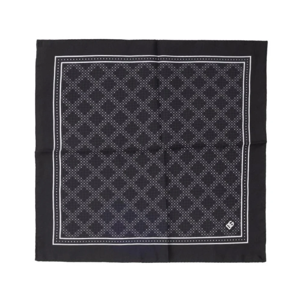 Dolce & Gabbana Men's Black Silky Scarves, One Size, Silk Geometric Pocket Square