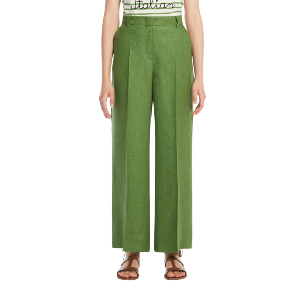 Max Mara Wijde Pijp Linnen Broek Malizia Green Dames