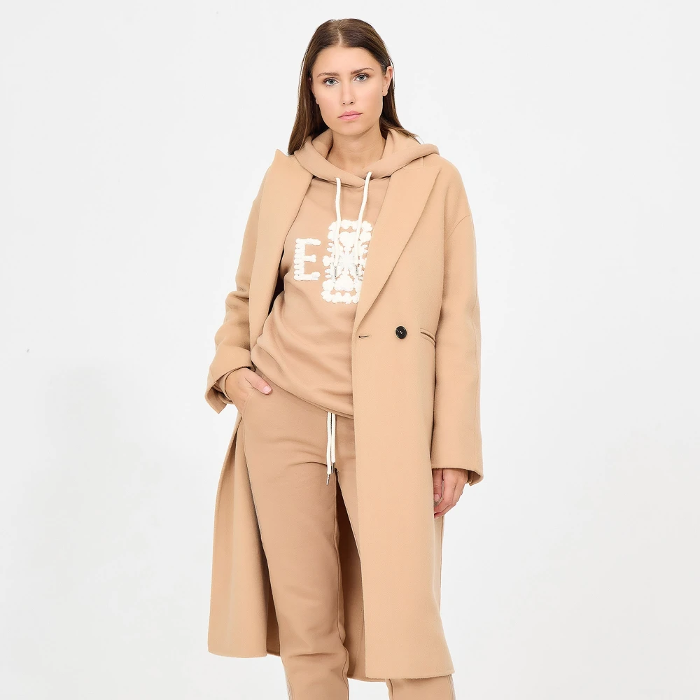 Ermanno Scervino Double-breasted midi jas kamelkleur Brown Dames