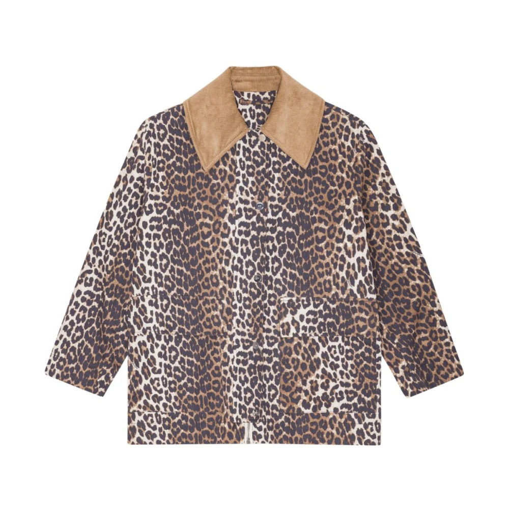 Ganni , Light Jackets, Female, Multicolor, 2XS, Leopard Print Canvas Jacket