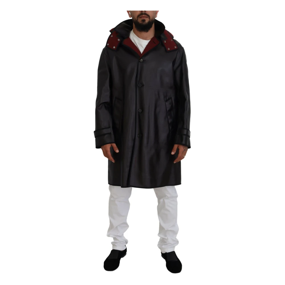 Dolce & Gabbana Men's Black/Bordeaux Elegant Hooded Parka Coat In And