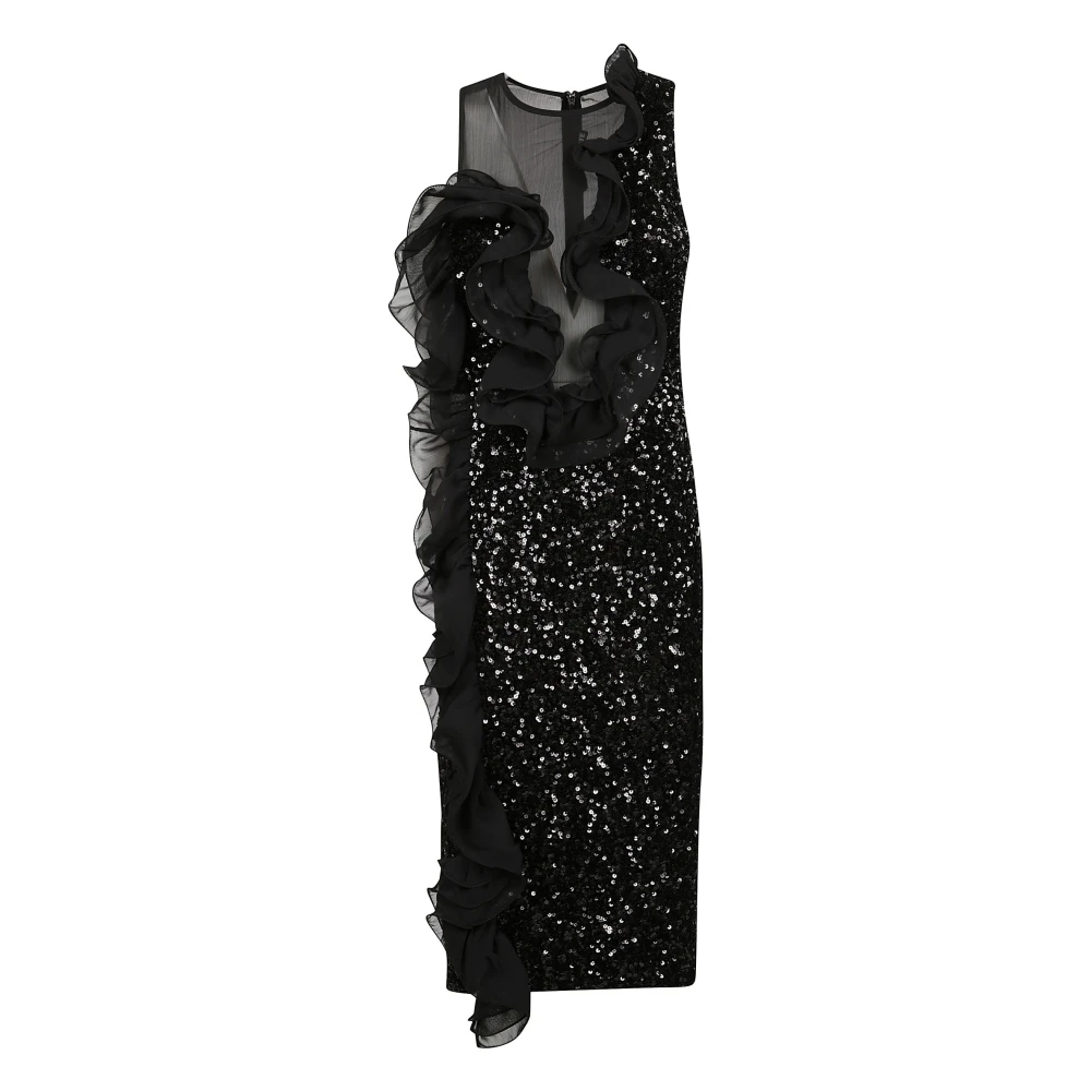 Rotate Birger Christensen Midi-jurk met ruches en pailletten Black Dames