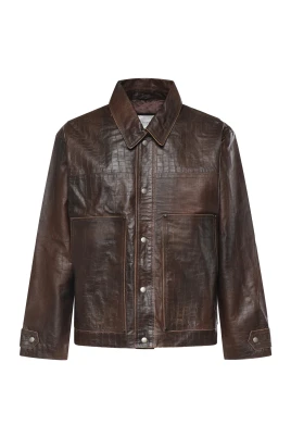 Distressed Croc Embossed Läderarbetsjacka