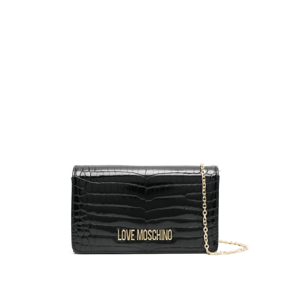 Love Moschino Zwarte Krokodileffect Ketting Schoudertas Black Dames