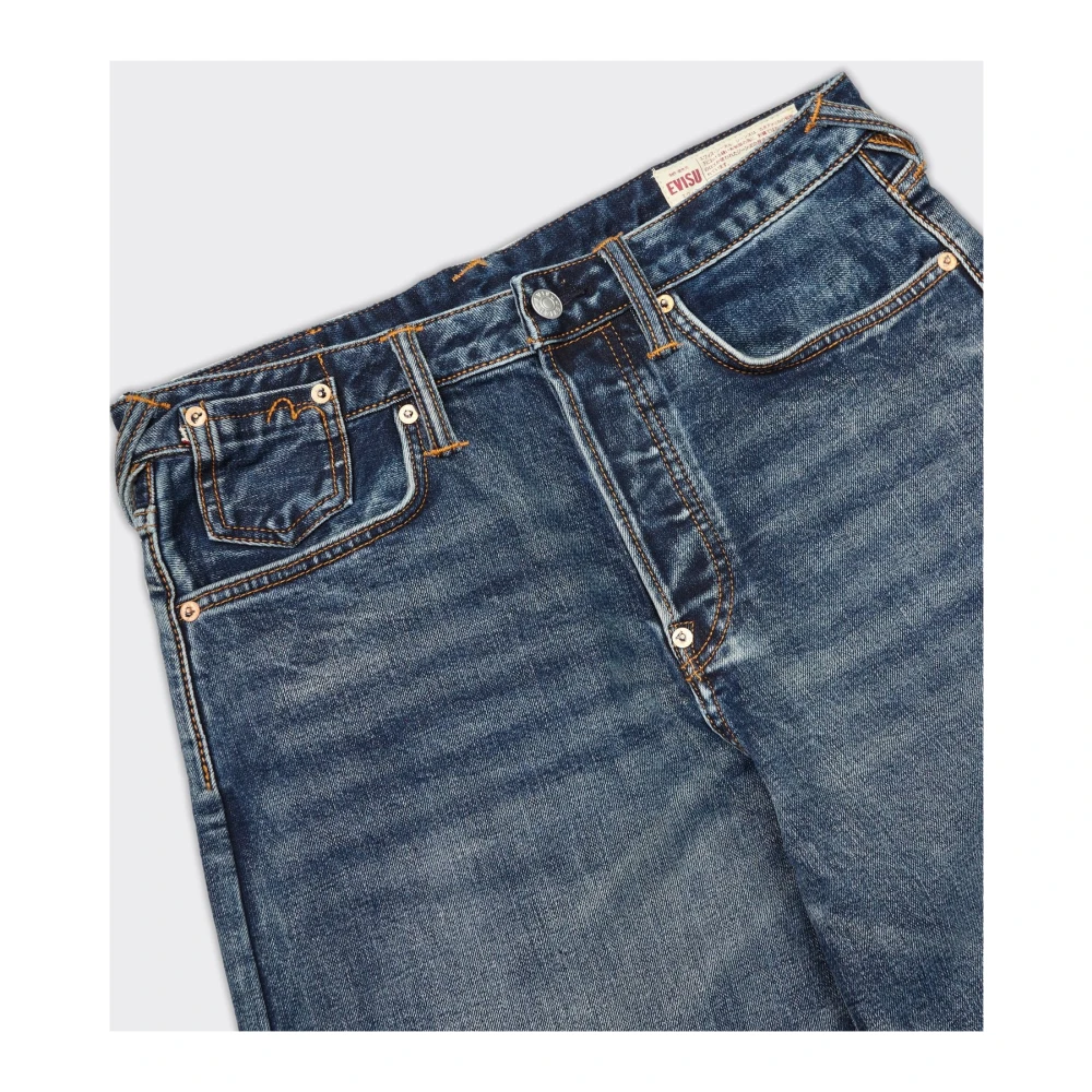 Evisu Geborduurde Denim Blauwe Jeans Blue Heren