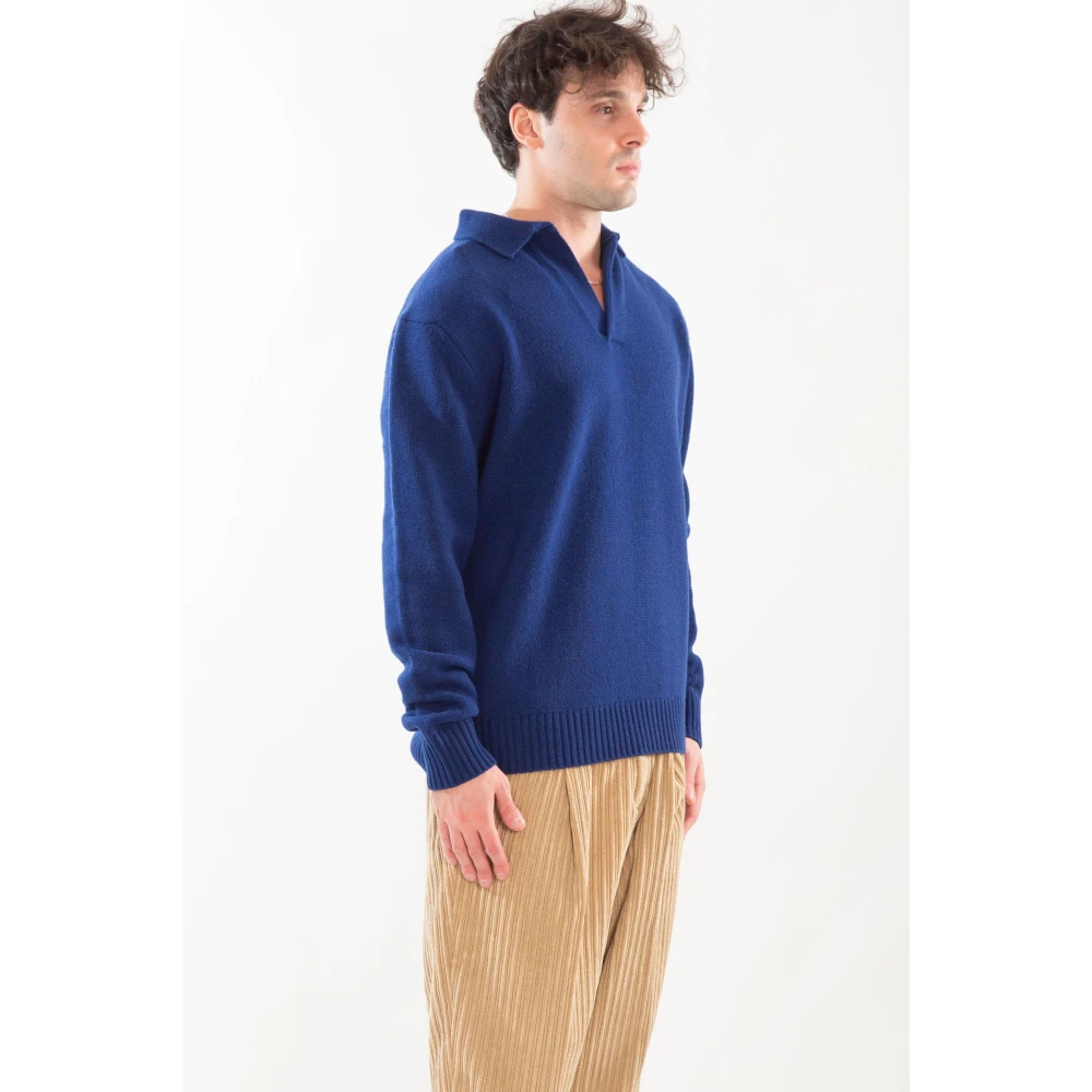 Seven Gauge Polo Lambswool Sweater Blue Heren