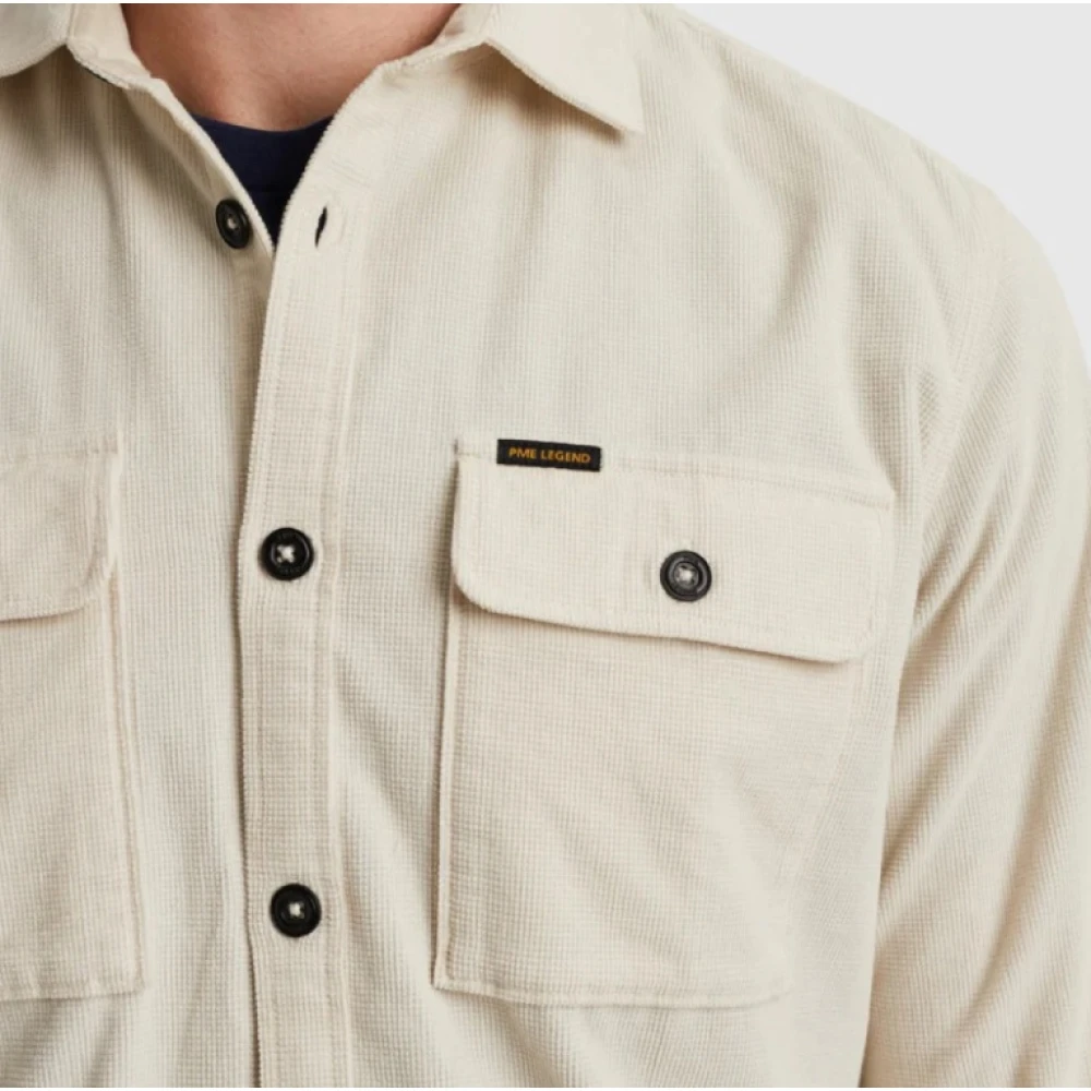 PME Legend Fijne Wafel Corduroy Overhemd Lange Mouw Beige Heren