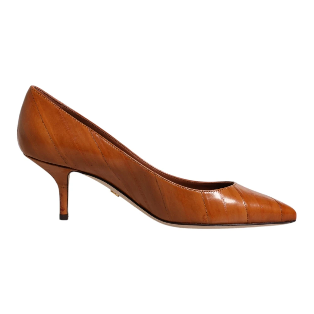 Dolce & Gabbana Women's Brown Pumps, 3 Uk, Leather Kitten Heels Pumps Shoes